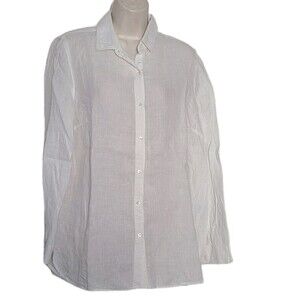 J McLaughlin Linen Shirt Womens White Long Sleeve Button Down Top Size L